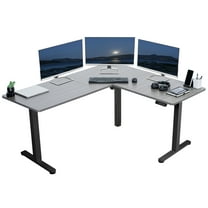 VIVO Gray Electric 63" x 55" Corner Desk Workstation, 3 Section Table Top