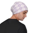 thumbnail image 4 of Xecao Floral Purple Buffalo Plaid Print Beanie Knitted Hat for Men Women, Winter Fashion Knit Cuffed Caps Unisex, 4 of 7