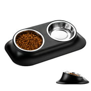 Double Stainless Steel Pet Food Bowl 15°Tilt Cervical spine protection 420ml/Bowl Removable
