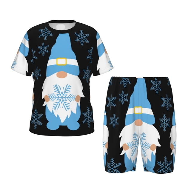Balery Christmas Gnome Snowflake Conjunto de Pijama Infantil de Manga Corta con Estampado – Ropa de Dormir de Algodón Suave-Medium