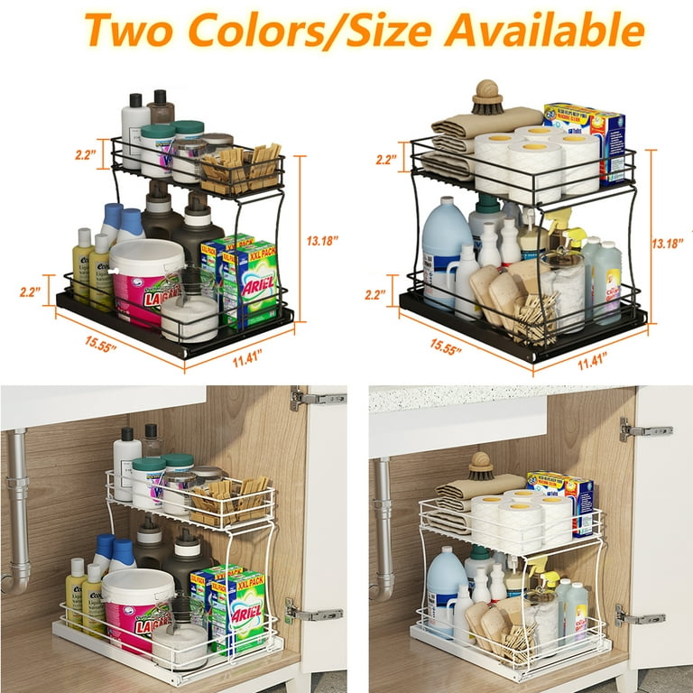 Clear Under Sink Organizers, Delamu 2-Tier Pull Out Bathroom Under Sink  Storage Stackable Kitchen Pantry Organization with 8 Movable Dividers, 2  Pack 