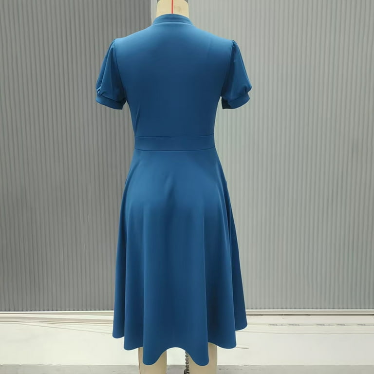 blue dress for baby girl Chiffon Ruffles Casual Knee Length City Bridal Shower Dress, Champagne main image 1