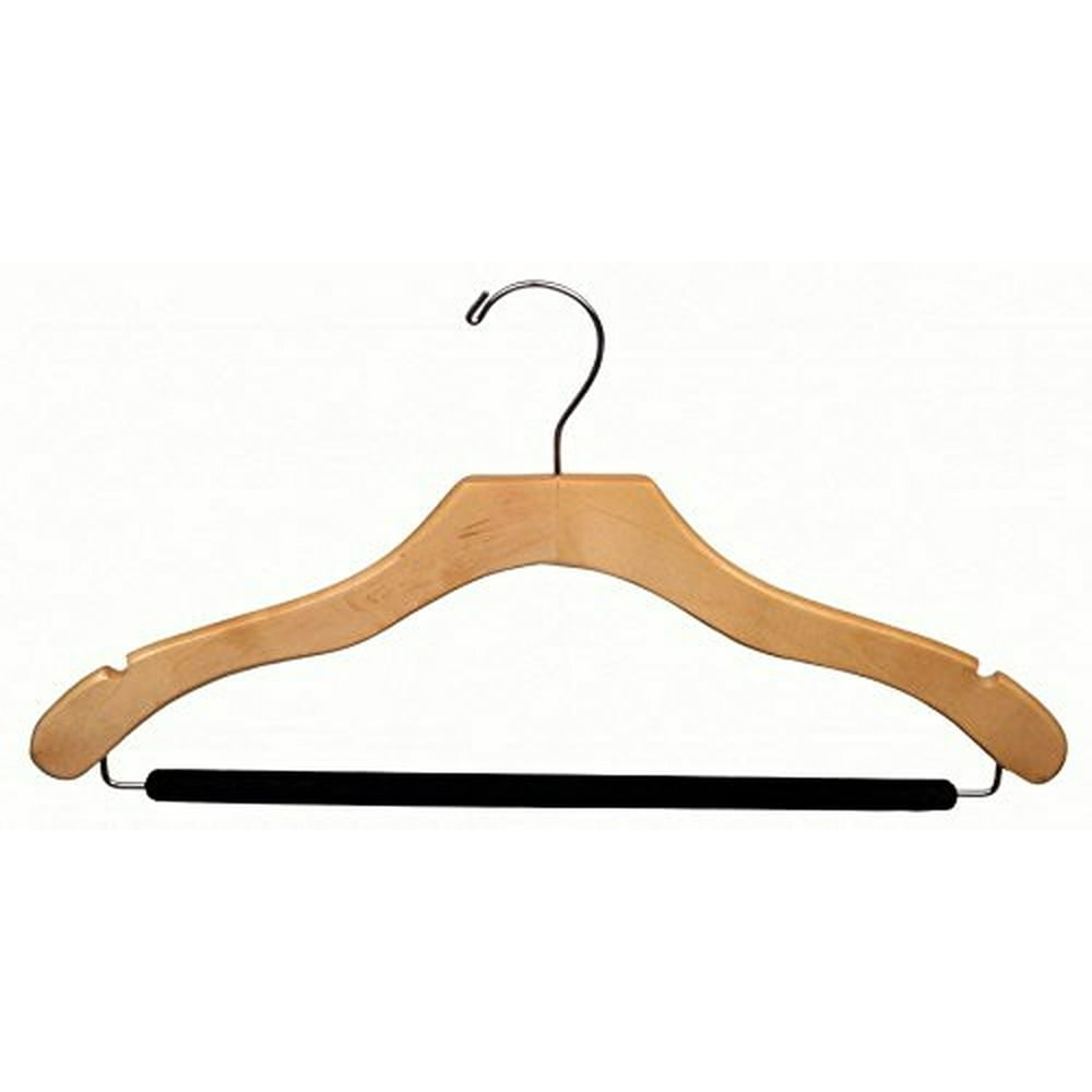 INTERNATIONAL HANGER Wavy Natural Wood Suit Hanger with Flocked Non