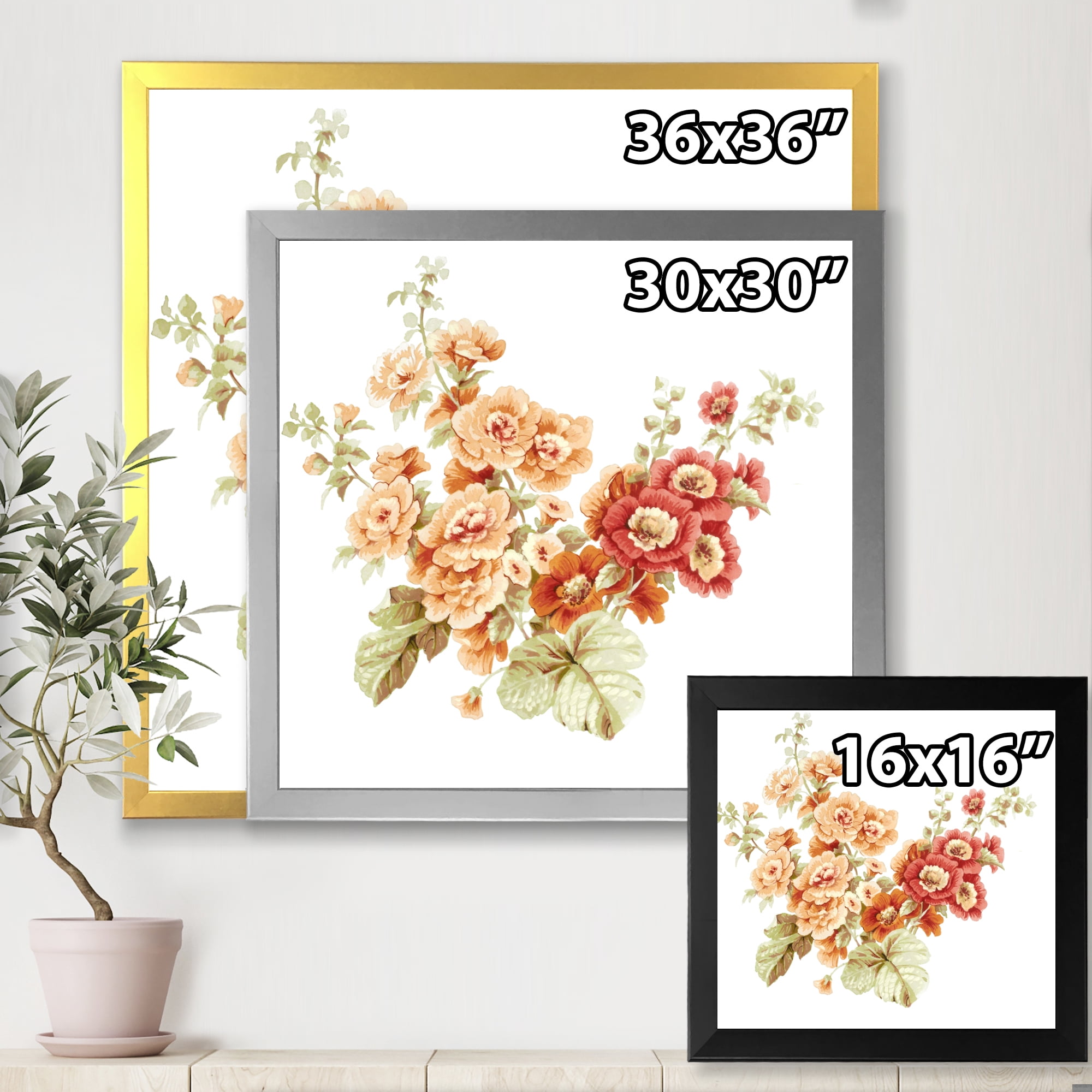 Designart 'Red and Orange Wildflowers' Traditional Framed Art Print
