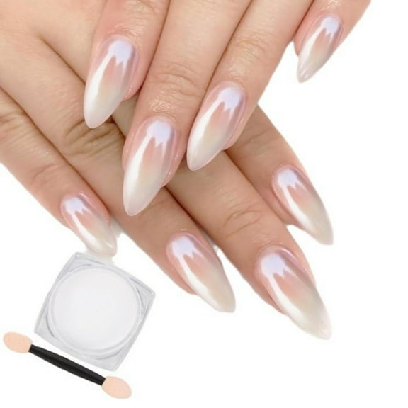 White Chrome Nail Powder Pearl Clear Iridescent Aurora for Nail Decoration 2 Pcs