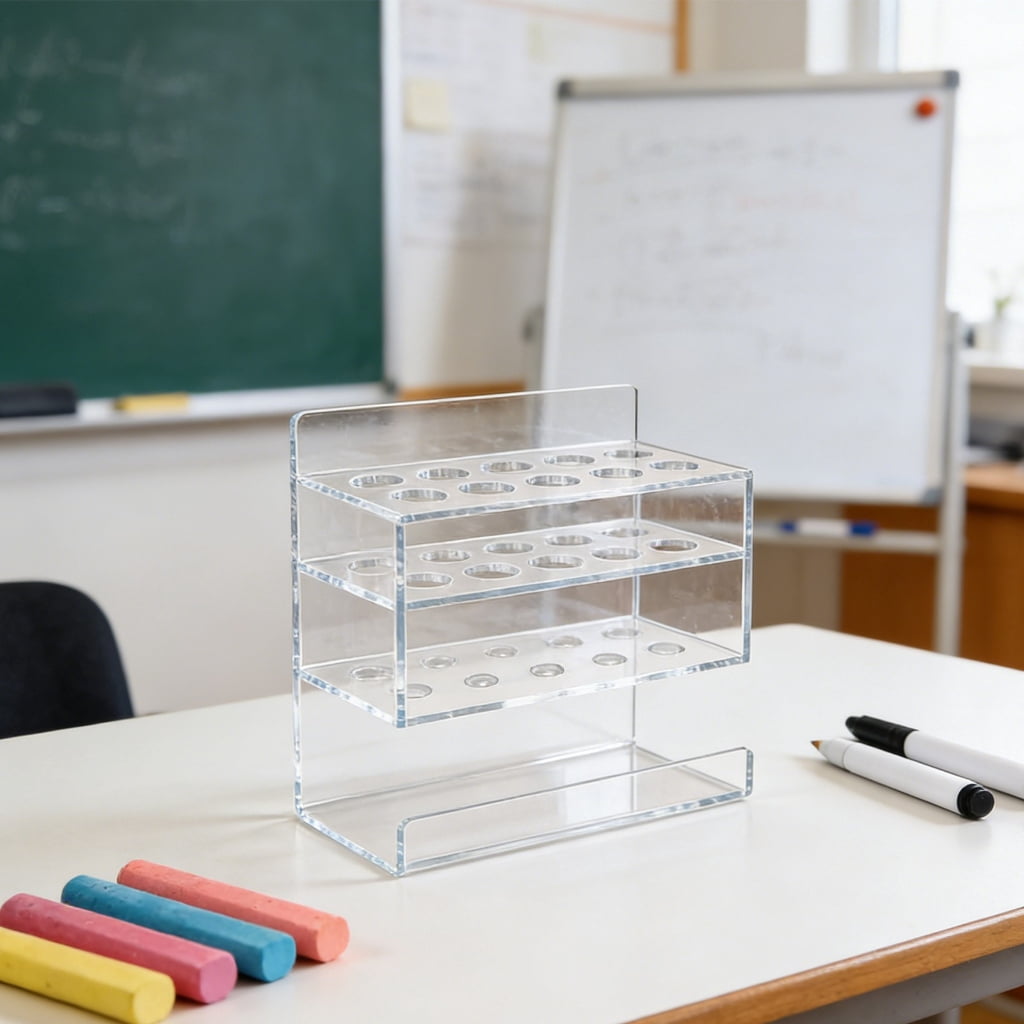 Wall Mounted Acrylic Marker Holder with 10 Slots Sticky Pen Storage Stand Whiteboard Supply Organizers