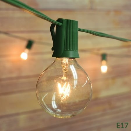 G50 String Lights Led Fantado 25 Socket Outdoor Patio String Light Set, G50 Clear Globe Bulbs, 28 FT Green Cord w/ E17 Base by PaperLanternStore ()