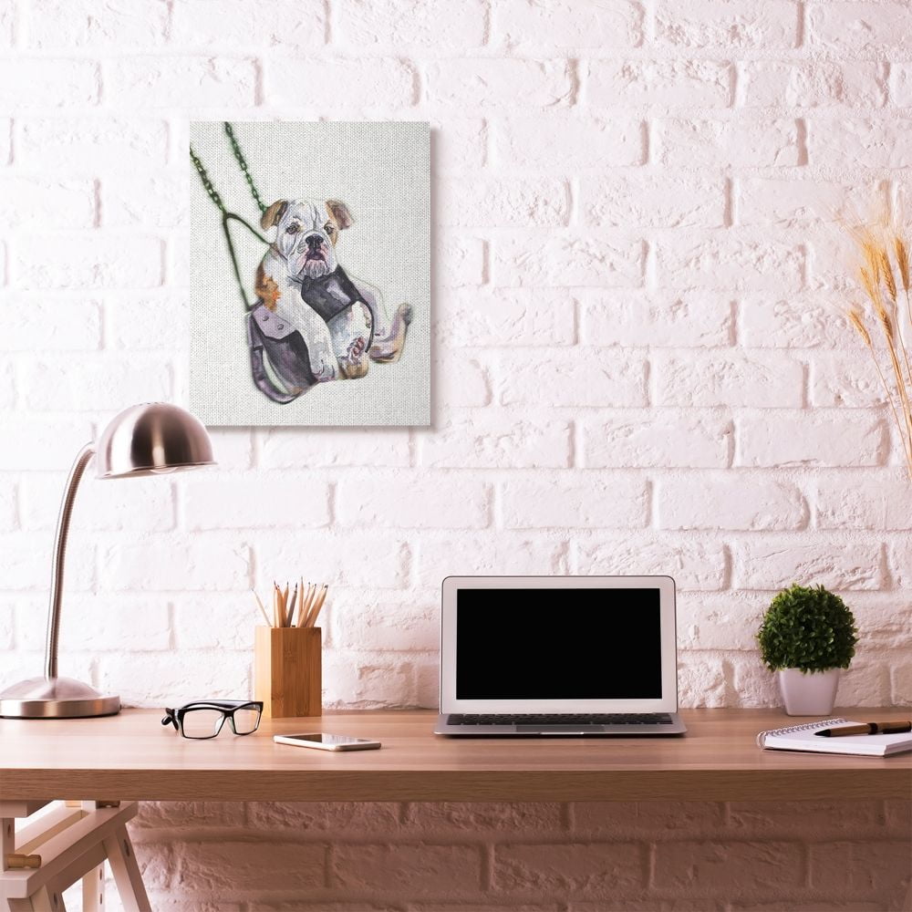 Stupell Industries Swing Funny Dog Pet Animal Watercolor Painting Canvas Wall Art by George Dyachenko