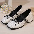 thumbnail image 5 of IEMIEMIEM Women's Chunky Heels Mary Jane Shoes Classic PU Leather Pumps Round Toe Bow Patent Strap Buckle Dress Shoes Casual Daily Work Versatile 7.5 wide, 5 of 8