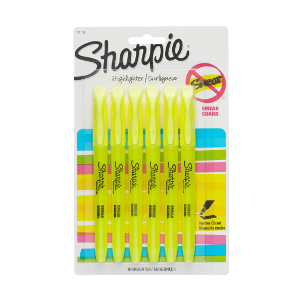 Sharpie Pocket Style Yellow Highlighter Narrow Chisel Point 5-Pack