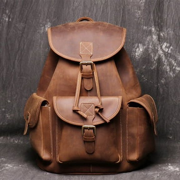 Backpack women crazy horse leather,Dark brown