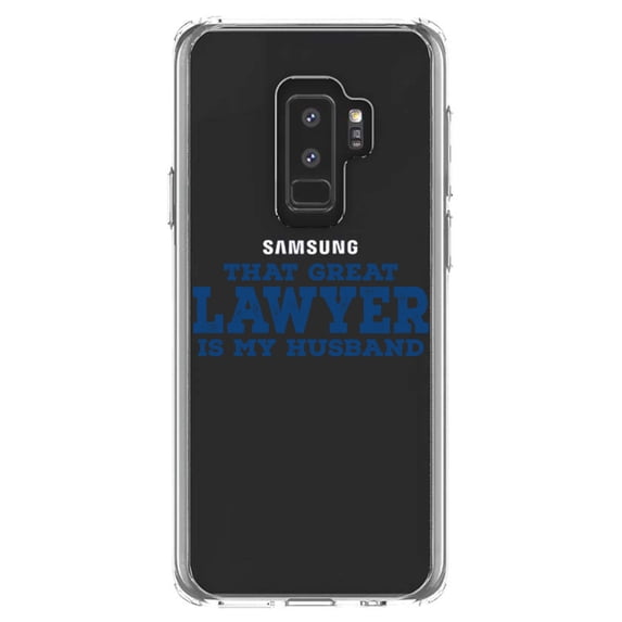 DistinctInk Clear Shockproof Hybrid Case for Samsung Galaxy S9+ PLUS (6.2" Screen) - TPU Bumper Acrylic Back Tempered Glass Screen Protector - That Great Lawyer is My Husband