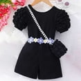 thumbnail image 2 of MEZZALL New Girls Casual 2PCS Outfits Sets Ribbed Cross Back Romper With Buble Sleeves & Bag Comfort Toddler Baby Wear 4-5Y, 2 of 8