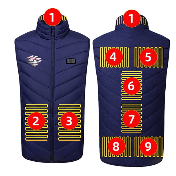Usb Bloque de Carga, Cremallera Unisex Doble Control 9 Zona de Calefacción de Algodón Chaqueta, Caliente Chaqueta de Vestido para Hombre