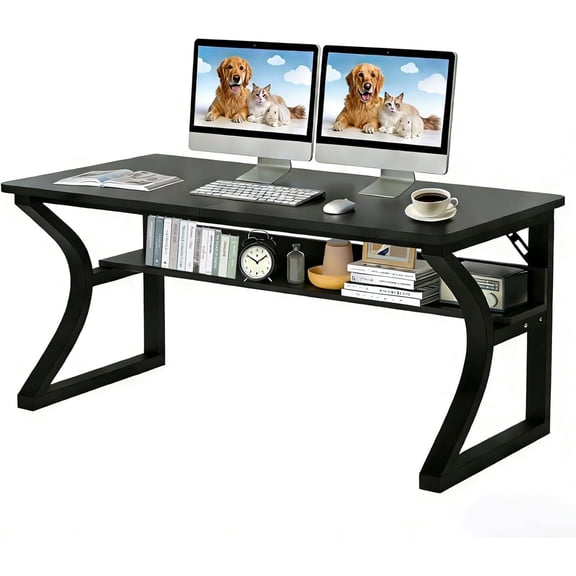 Black-u 47inch Computer Desk Home Office Study Writing Work Table with Metal Frame