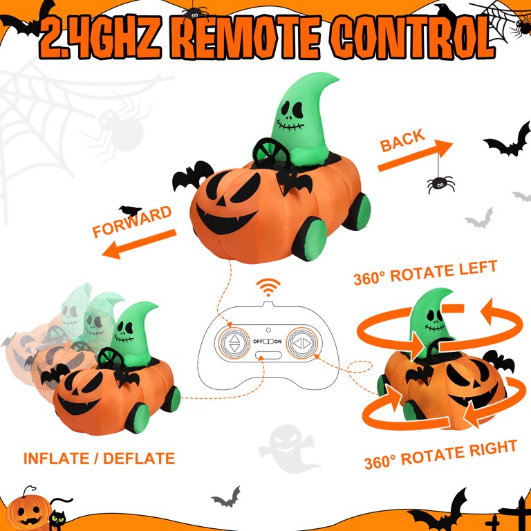 Firstness 2.6ft Remote Control Halloween Inflatable Pumpkin Ghost