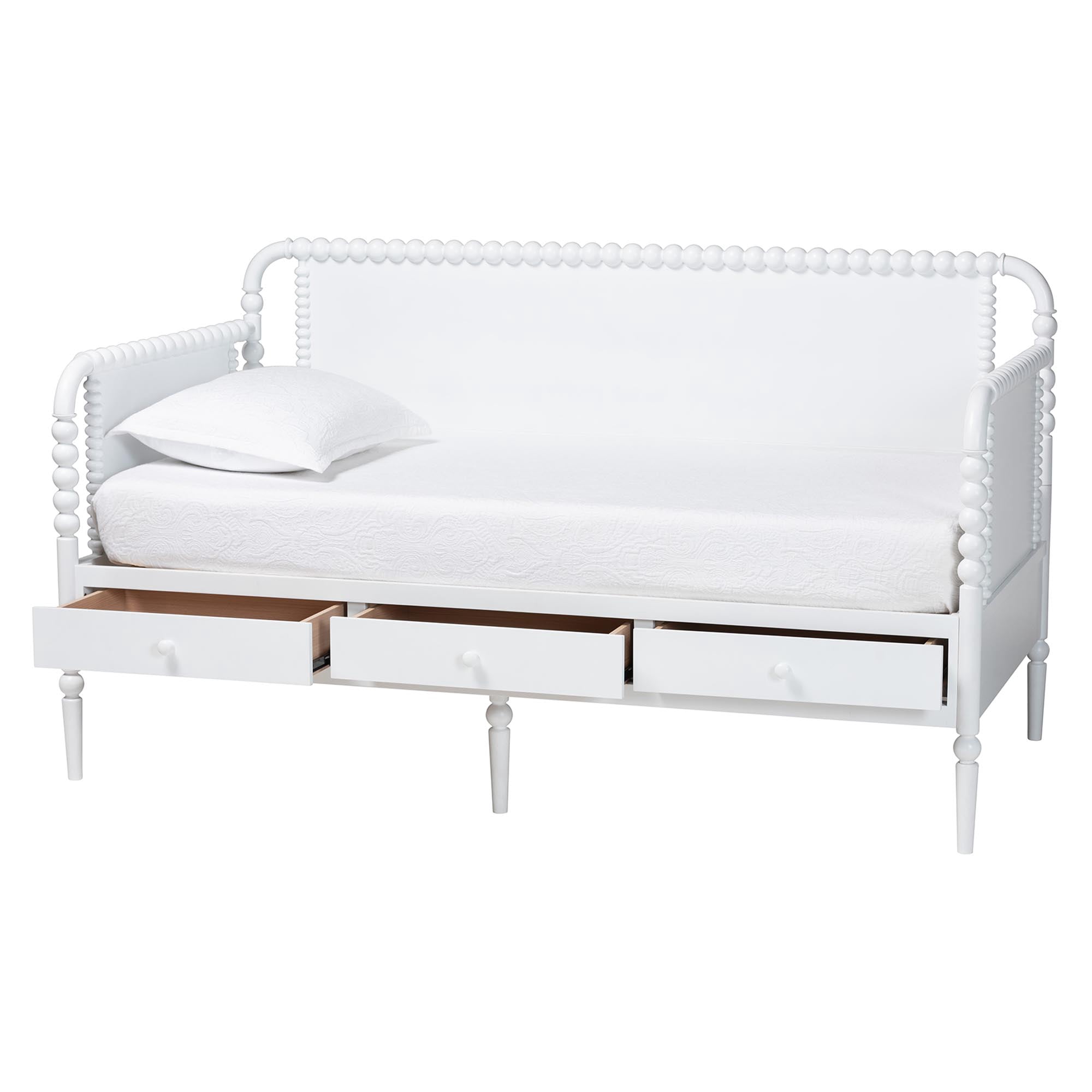 Baxton Studio Lucera Mid-Century Daybed, 3-Drawer, Full, White