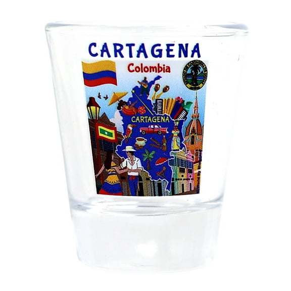 Cartagena Colombia Map and Attractions Collage Shot Glass