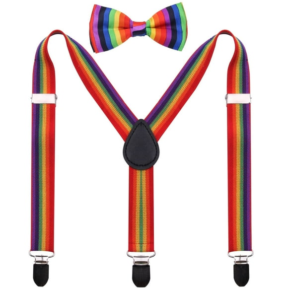 GUCHOL Child Kids Suspenders Bow Tie for Boys and Girls Adjustable Elastic Classic Accessory Sets Age 1 to 13 Year (Rainbow, 33 INCH (6-13 Year))