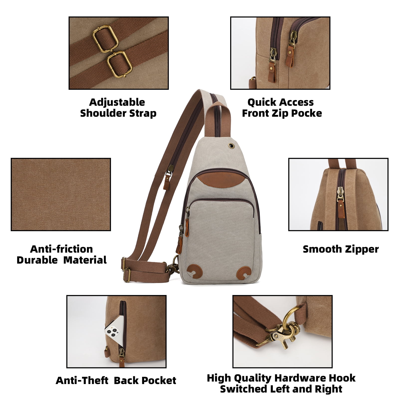 KL928 Canvas Sling Bag for Men Women Crossbody Backpack Sling Backpack Shoulder Bag Casual Daypacks