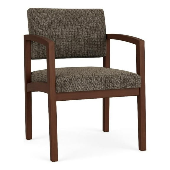 Pemberly Row Fabric & Wood Reception Guest Chair in Brown/Walnut