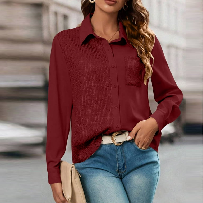 SwiftWear Women's Sequin Party Blouse Collared Boutton up Shirt with  Glitter Panel & Pocket Soft Stretch Holiday Top for Date Night & Special  Events ...