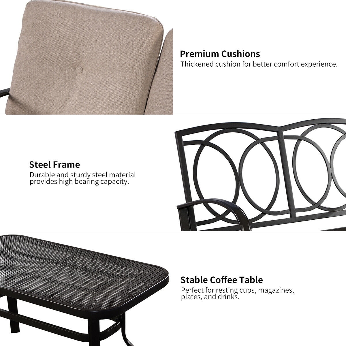 Costway 2 Pcs Patio Outdoor LoveSeat Coffee Table Set Furniture Bench With Cushion