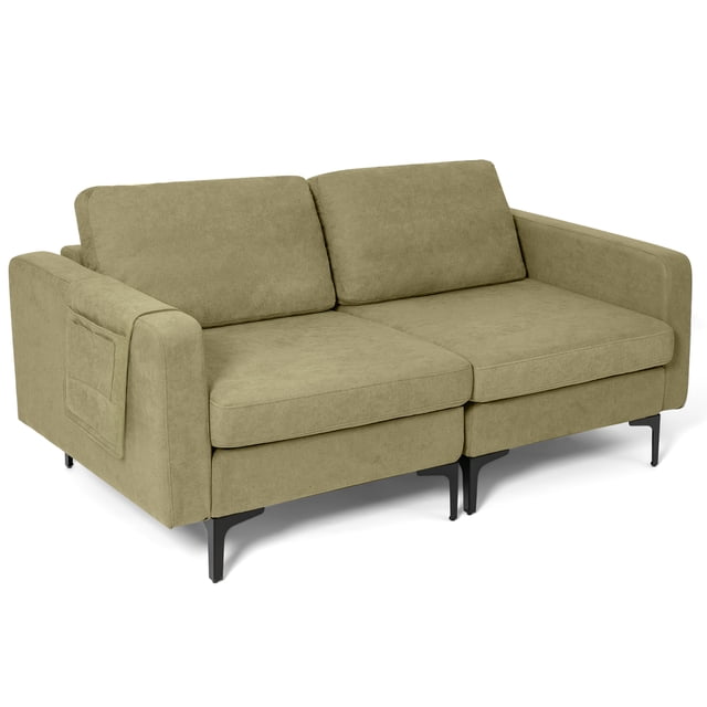 Costway Causeuse Moderne en Tissu de Lin Canapé 2 Places avec Pochette de Rangement Latérale Vert