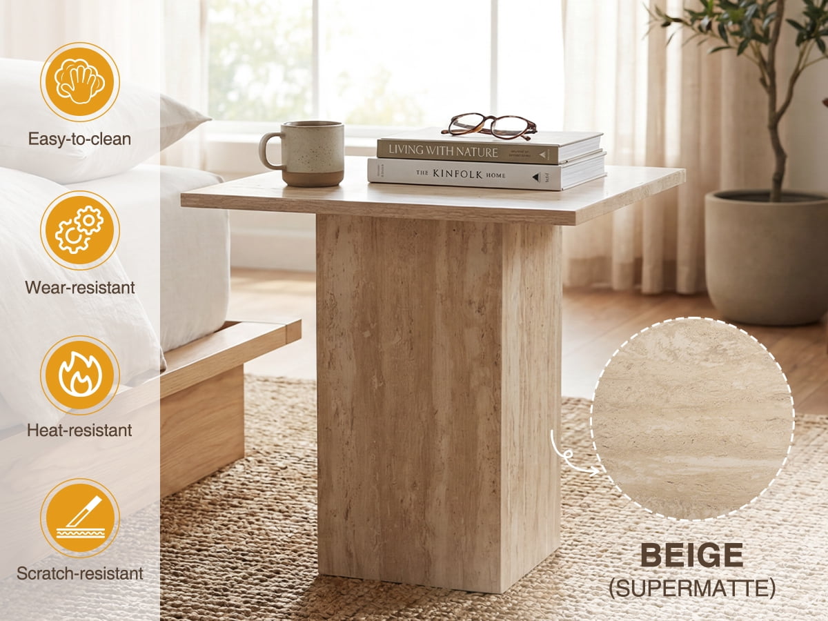 Guyou Small Square End Table Faux Marble Wood Bedside Table 20" Modern Side Table for Living Room, Reception Room, Home Office