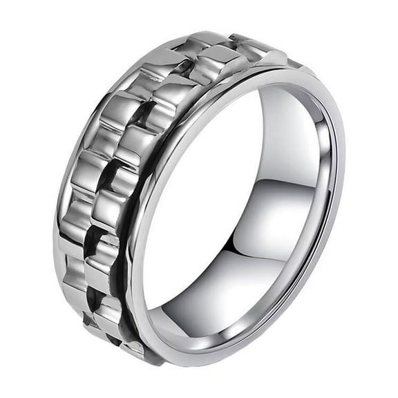 PAMTIER Men's 8mm Stainless Steel Personality Hip Hop Cool Heavy Brick Double Gear Rotatable Fidget Ring Relieve Anxiety Wedding Band Silver Size 7