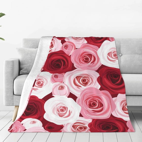 Rateoe Rose Print Fuzzy Fleece Throw Blanket Extra Large,Super Soft,Fluffy and Warm Blankets for Couch,Bed,All Season Use (40"x30")