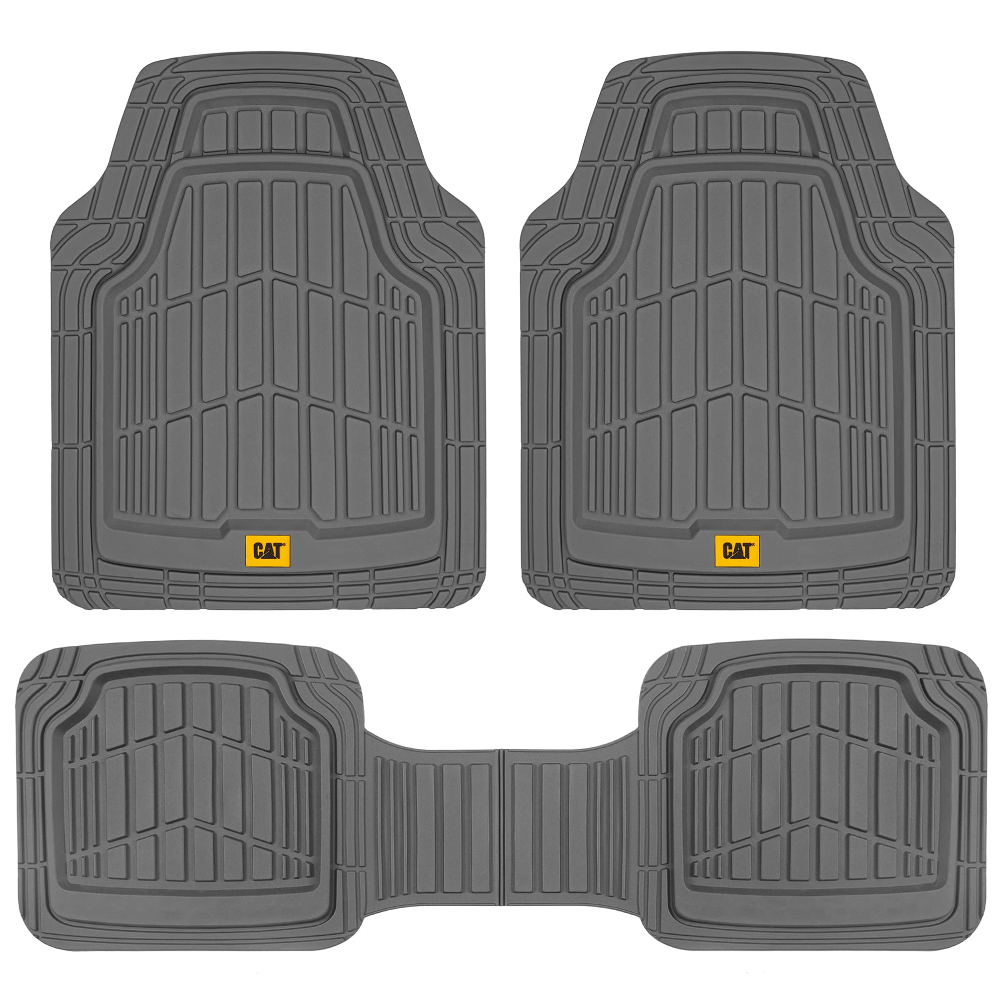 Cat ToughRide Heavy Duty 3 Piece Rubber All Season Floor Mats For Car Truck Van SUV Gray Premium Trim To Fit Car Floor Mat All Weather Deep Dish