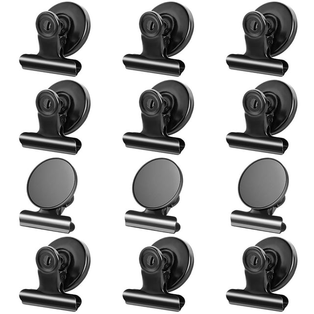 Clips magnéticos Gartard con imanes para nevera, paquete de 12 (negros)