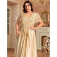 thumbnail image 6 of Plus Size Champagne Sequin Satin V-Neck Evening Dress, 6 of 8