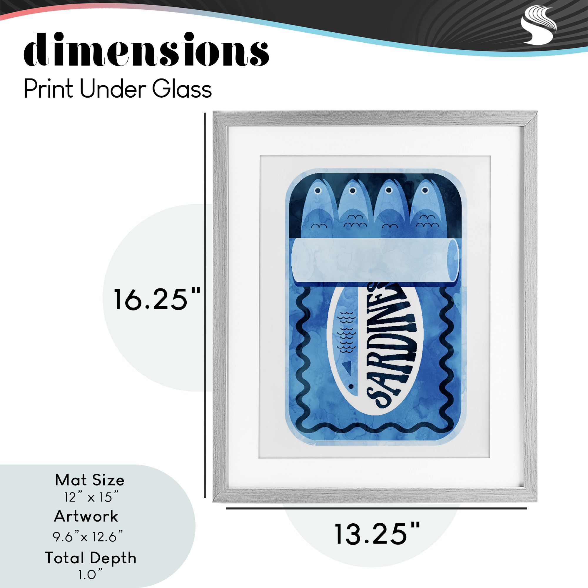 Retro Blue Sardine Tin Gray Framed Print Under Glass, design by Daphne Polselli