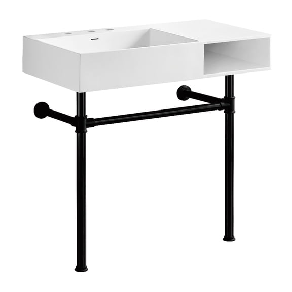 Kingston Brass KVPB3368SQA0 Aurelius 36-Inch Solid Surface Console Sink with Stainless Steel Legs (8-Inch, 3-Hole) in Matte White/Matte Black