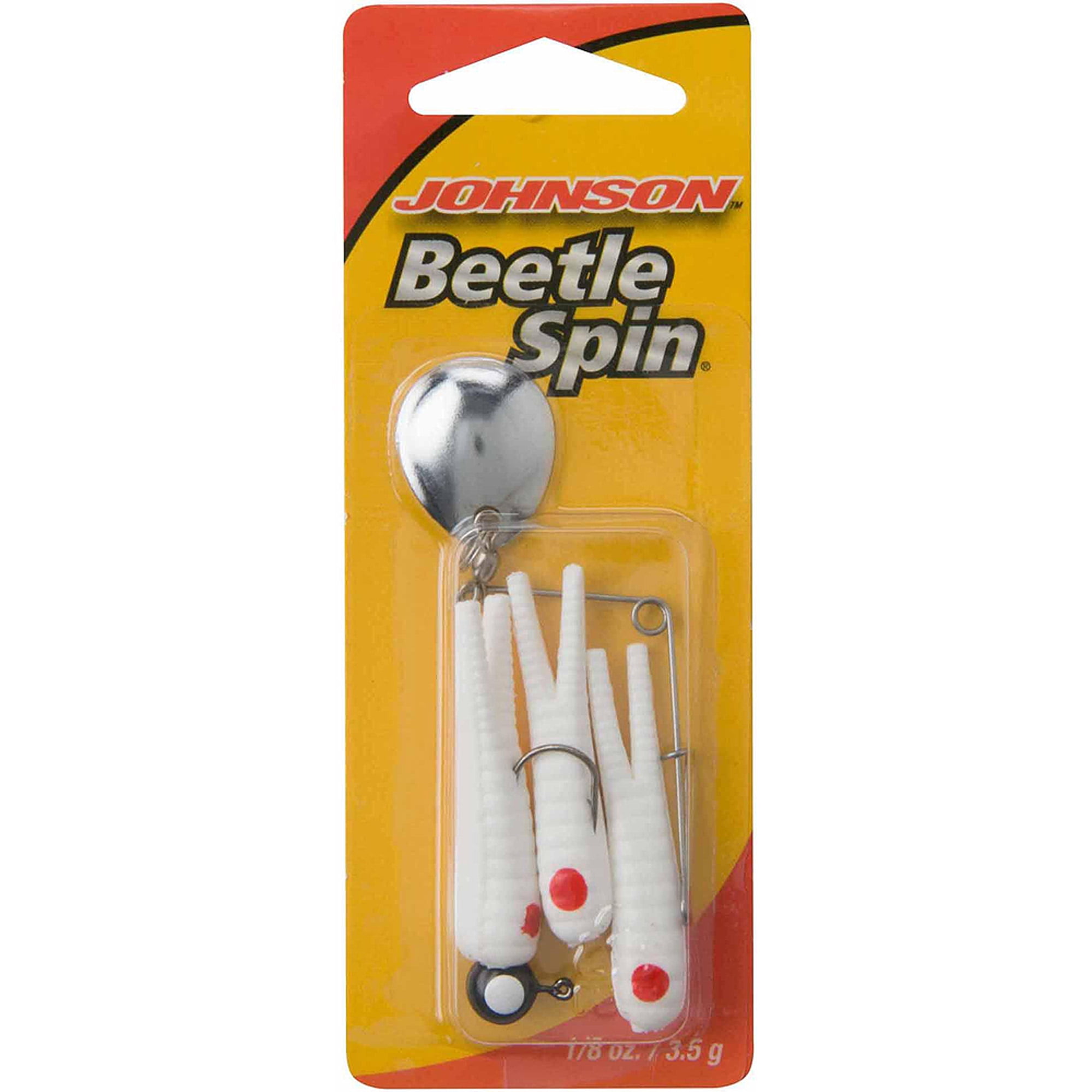 (2 pack) Johnson Original Beetle Spin Fishing Lure, Black/Chartreuse/Orange, 1 in