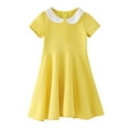 thumbnail image 4 of CAICJ98 Girls Short Sleeve Dress Casual Vintage Peter Pan Collar Swing Party Dress for Toddler Kids Girls (11-12 Years,Yellow), 4 of 8