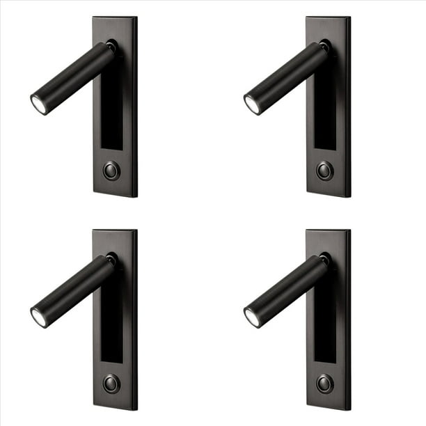 4X Luces de Lectura, Luz de Pared para Cabecera, Luz de Lectura, Interruptor Empotrado, Lámparas de Pared para Sala de Estar, Dormitorio, Negro