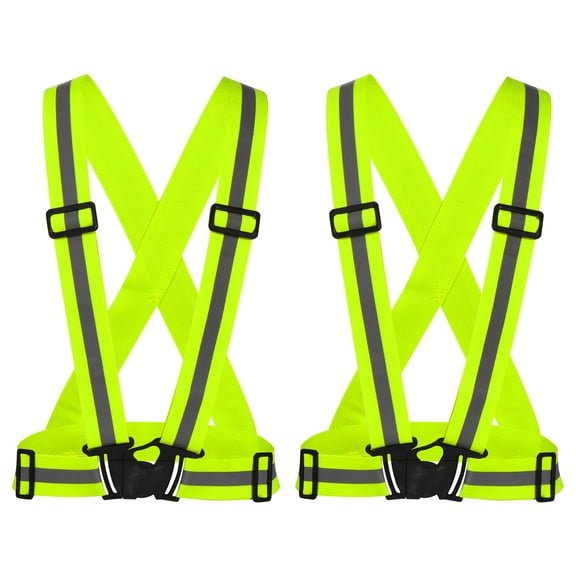 Uxcell Reflective Vest Adjustable High Visibility Safety Vest 1.5" Strip for Cycling Running Walking Light Yellow 2 Pack
