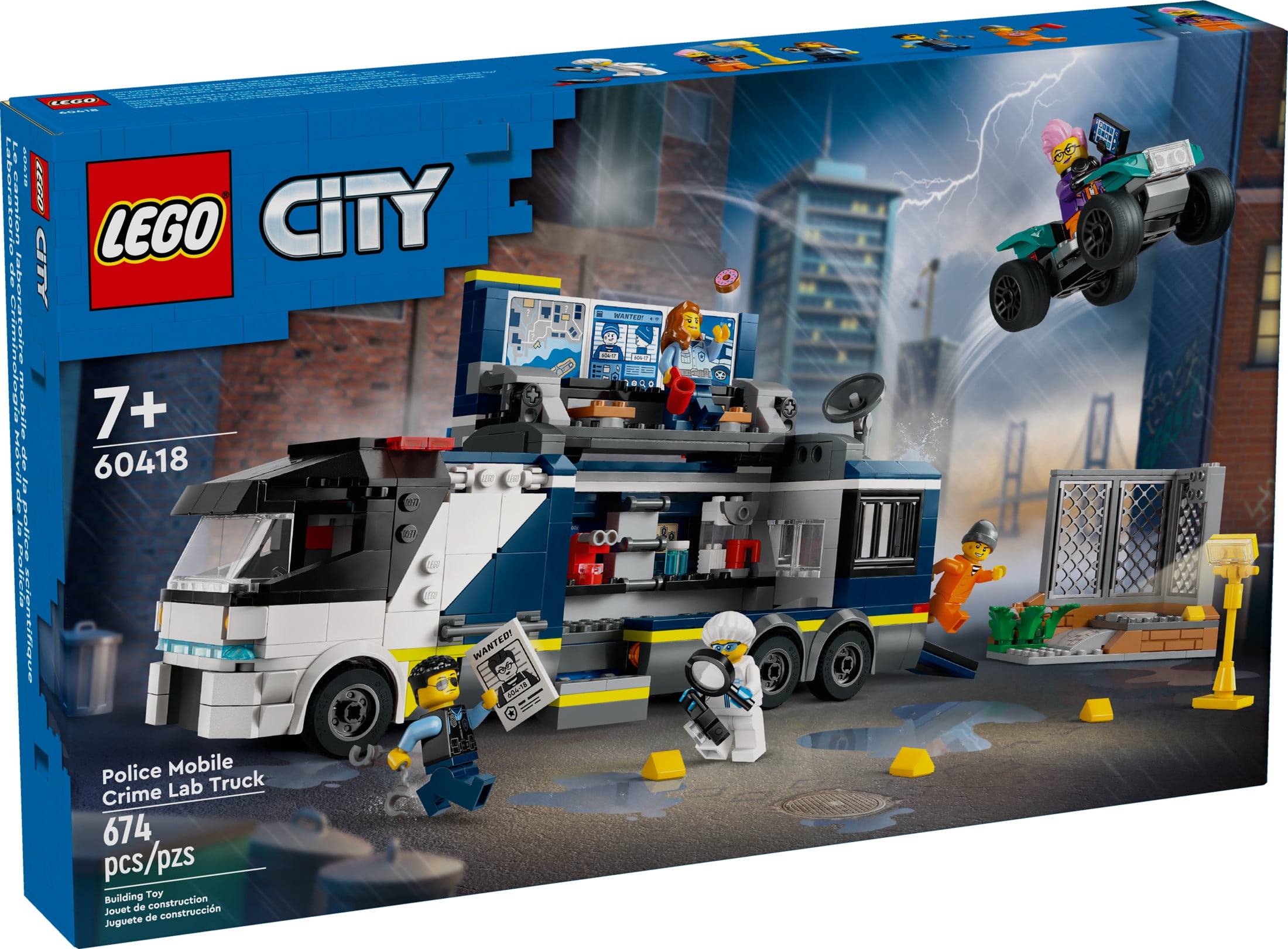 LEGO City Police Mobile Crime Lab Truck Toy, Pretend Play Police Toy, Includes Quad Bike, 2 Officers, 1 Scientist and 2 Crook Minifigures, Police Truck Toy for Kids Ages 7 Plus, 60418