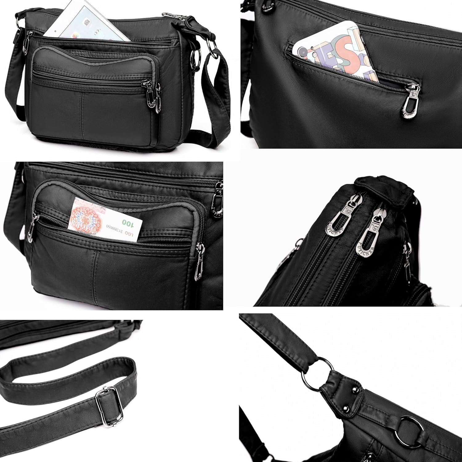 Tote Shoulder Handbags for Women, Soft Leather Crossbody Adjustable Handle Purse with Zip Closure for Shopping Travel