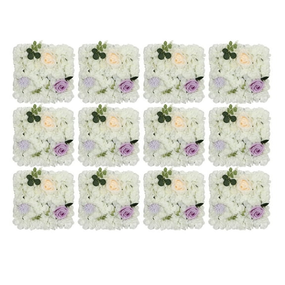 12pcs White&Purple Artificial Flower Wall Panel Background, 3D Silk Rose Hydrangea Floral Panel for Wedding Party Event Photo Backdrop Wall Decor 15 * 15in