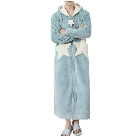 

Winter Fall Pajamas for Women Night Gown Female Star Coral Fleece Thickened Long Outer Wear Home Service Sleepwear