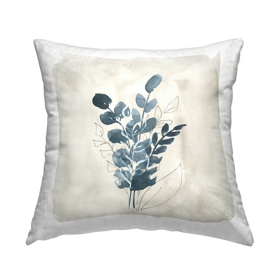 Stupell Industries Blue Summer Leaves Square Decorative Printed Throw Pillow, 18 x 18