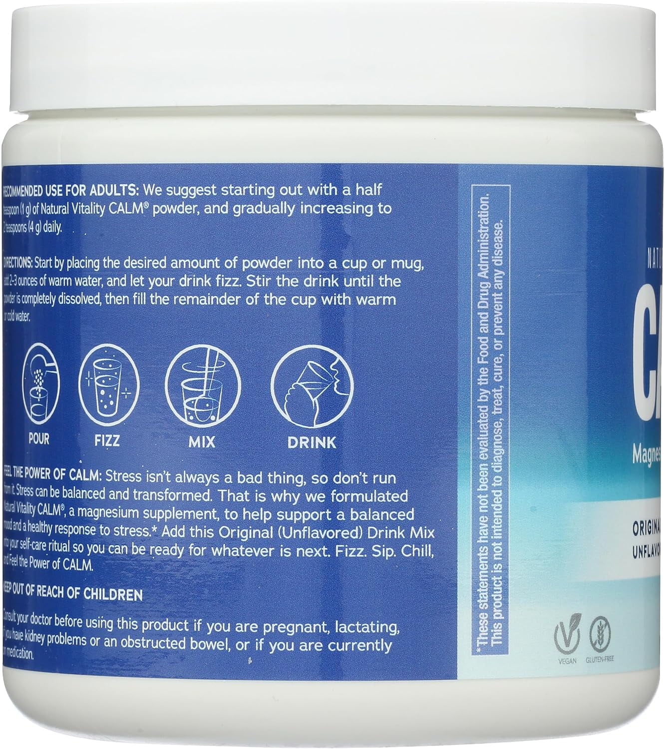 CALM Magnesium Powder Supplement | Unflavored | 8 oz | by Natural Vitality