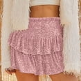thumbnail image 2 of ZVNAΖH Women Sequin Skirt Sparkly Cute High Waist Ruffle Flowy Shiny Glitter Mini Short Skirts Night Out Club Party, 2 of 8
