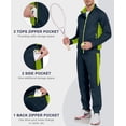 thumbnail image 6 of Men's 2Pc Full Zip Tracksuit, 4 Way Stretch Color Block Jogger with Zipper Pockets for Gym Running Blue Green M, 6 of 8