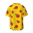 thumbnail image 6 of PAYOHTO Red Drawn Apples Yellow Background Mens Hawaiian Casual Short-sleeved Shirt Tropical Summer Beach Button Down Shirts, 6 of 7