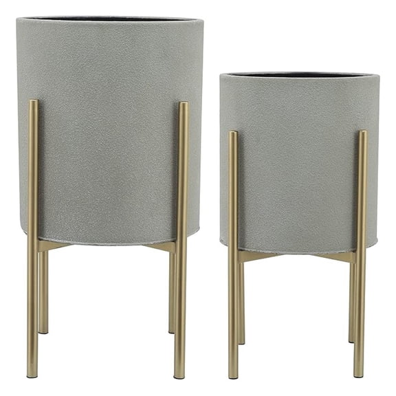 Modern Iron Planters with Stands Set of 2, Gray - 23" & 19" - Indoor Outdoor Plant Pots